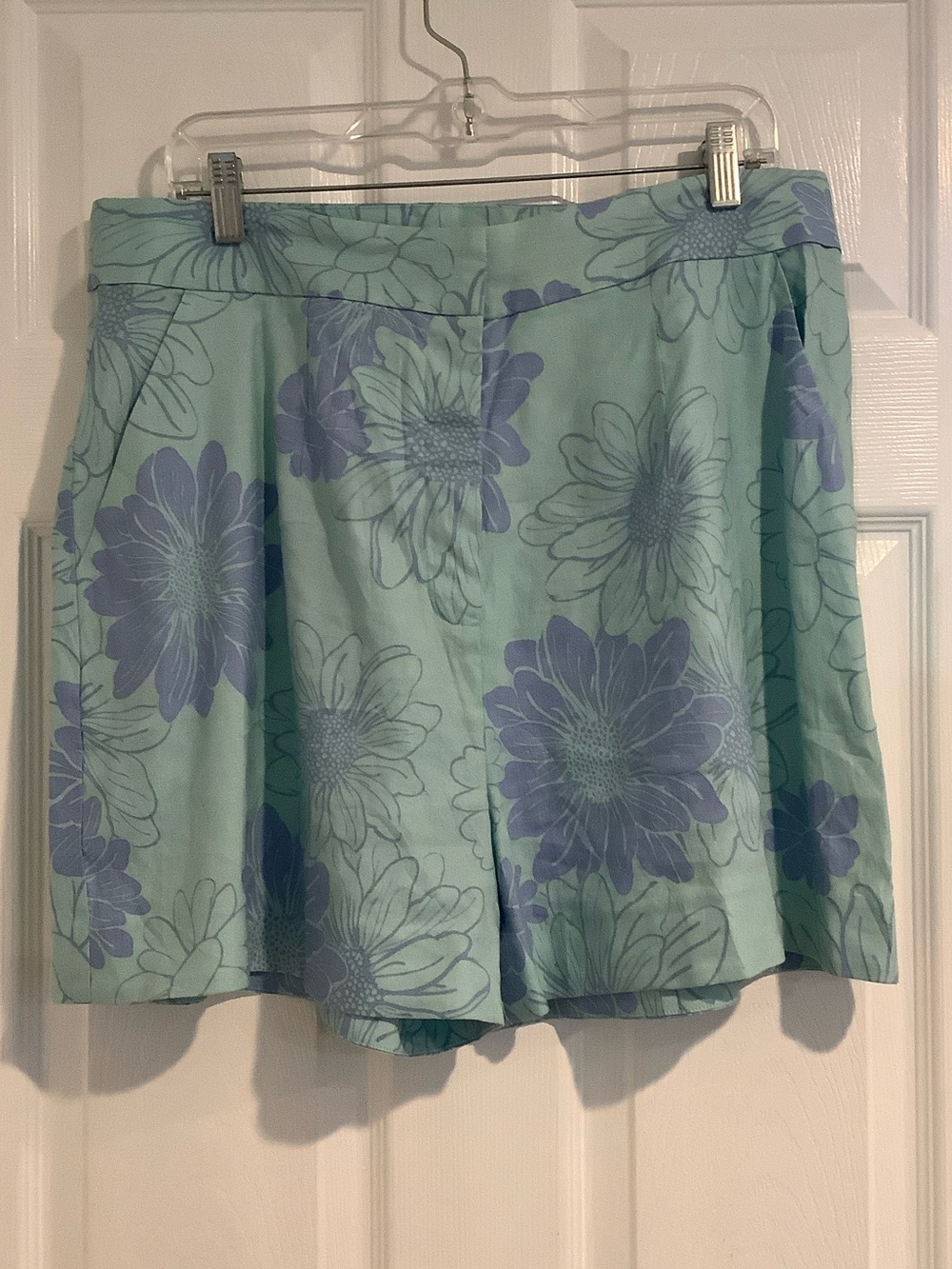 LEYDEN Green/Blue Linen Blend High Rise Floral Coastal Beachy Summer Shorts XL